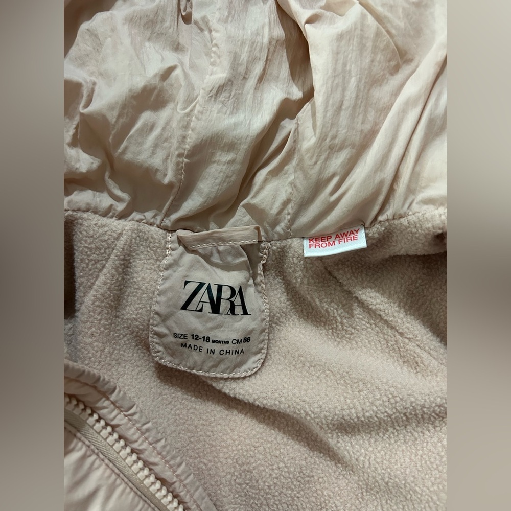 Zara Baby Sz 12-18 month Soft Pink Winter Zip Up Puffer Jacket Coat with hood - Picture 3 of 8